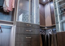 Custom drawers in this high end custom closet look so elegant with crocodile pattern drawer fronts Luxurios custom drawers with crocodile pattern drawer fronts for high end custom closets in Las Vegas