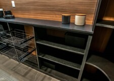 The dark brown shelving system and countertop for this custom kitchen pantry is designed for smart organization, so you won’t run out of storage space. Kitchen Pantry Closet Systems Las Vegas, NV