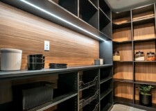 A perfect combination of dark brown shelving system and light brown-colored backwalls truly stand out in this custom kitchen pantry. Kitchen Pantry Closet Organizer Las Vegas, NV
