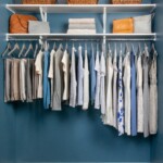 Custom modern white closet with single hang and shelves