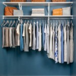 Custom modern white closet with single hang and shelves