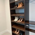 Closer look of the slanted shoe shelves. His And Hers Walk In Closet Ideas Las Vegas, NV