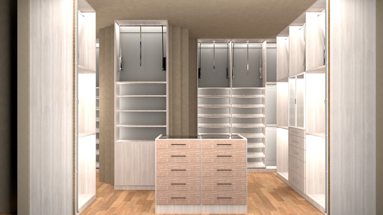 3D design rendering of a custom closet